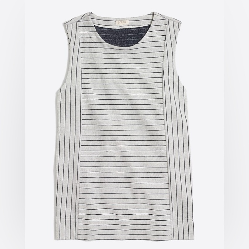 J Crew Striped Shell Tank Cotton Light Gray Navy Sleeveless Top Size XS